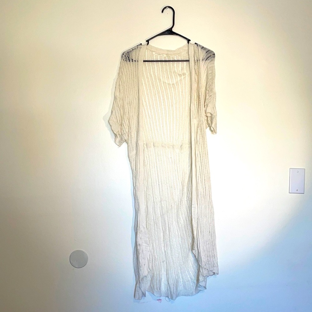 Do Everything In Love Open Knit Crochet Short Sleeve Belted Bathingsuit Cover Up